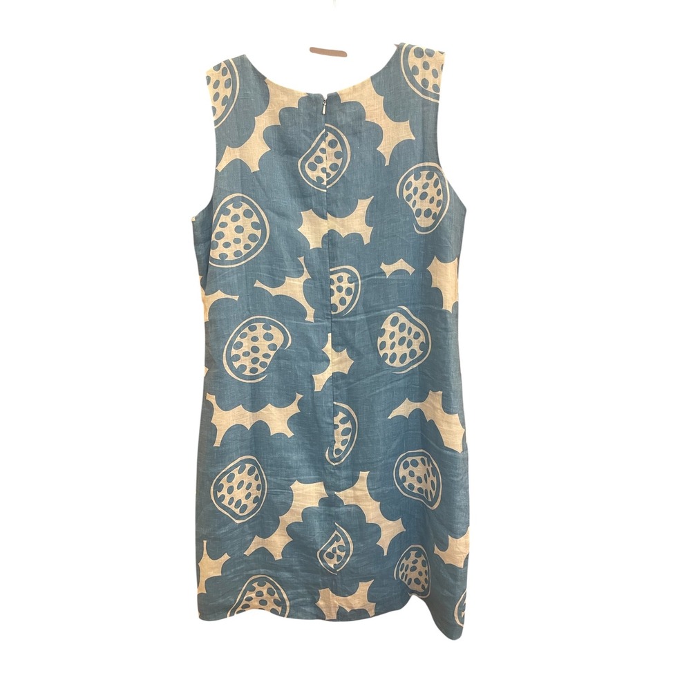 Island Company Blue White Linen Classic Shift Dress Scandinavian Abstract Art Lg - Picture 3 of 7